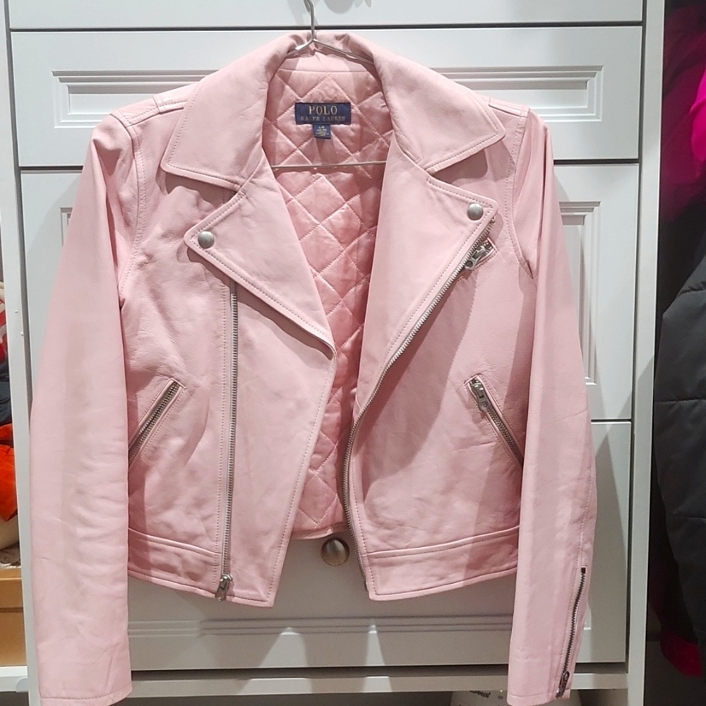 Barbie Core Polo Ralph Lauren Lamb Leather Jacket in Light Pink Size XS/S